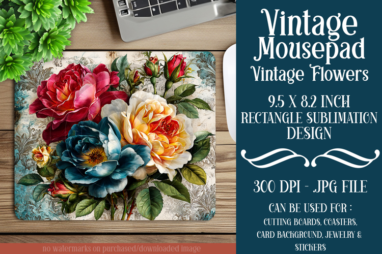 Vintage Mousepad, Sublimation Mousepad, Floral Mousepad, d55