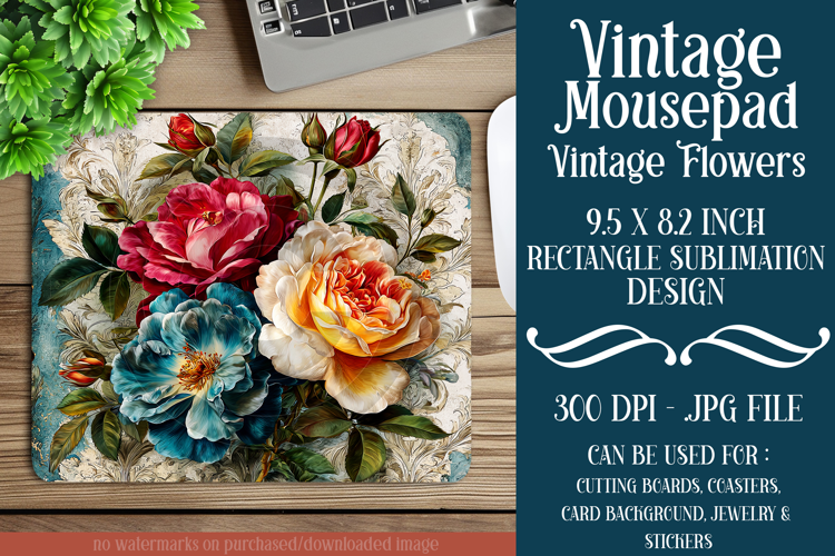 Vintage Mousepad, Sublimation Mousepad, Floral Mousepad, d56