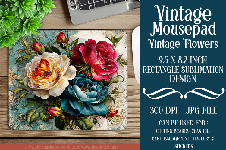 Vintage Floral Mousepad Sublimation Design, d57