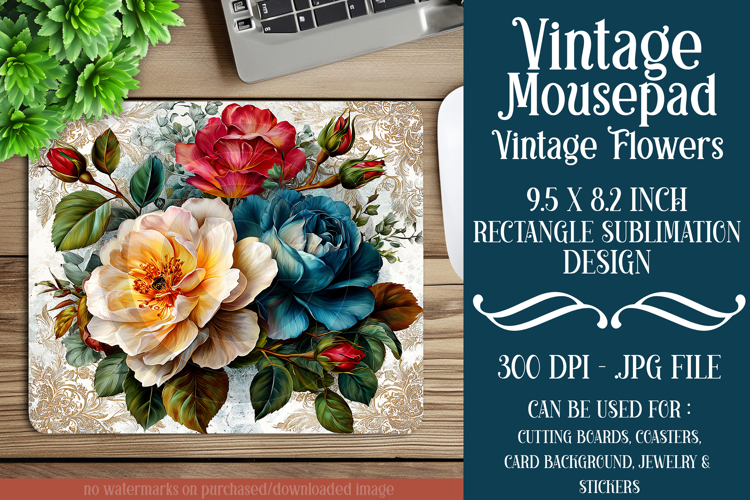 Vintage Mousepad, Sublimation Mousepad, Floral Mousepad, d58