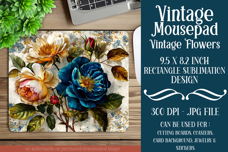 Vintage Mousepad, Sublimation Mousepad, Floral Mousepad, d59