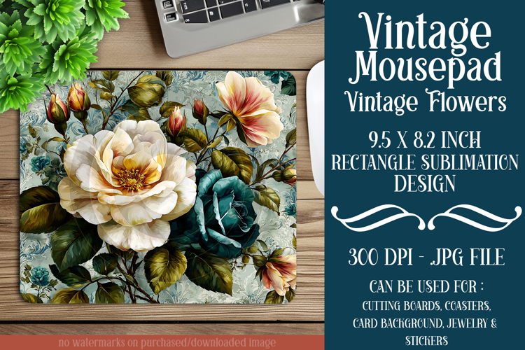 Vintage Mousepad, Sublimation Mousepad, Floral Mousepad, d6
