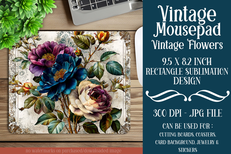 Vintage Mousepad, Sublimation Mousepad, Floral Mousepad, d60