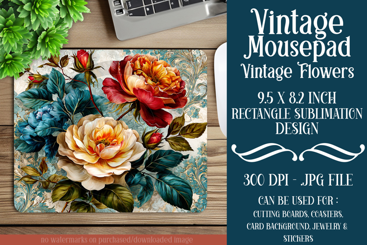 Vintage Mousepad, Sublimation Mousepad, Floral Mousepad, d61
