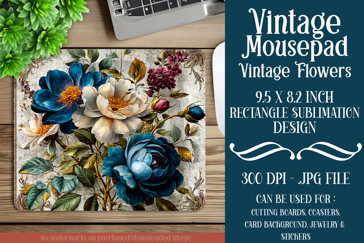 Vintage Mousepad, Sublimation Mousepad, Floral Mousepad, d62