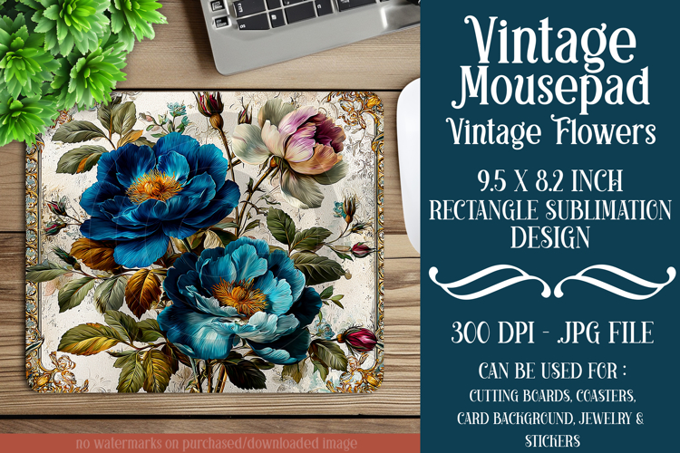 Vintage Mousepad, Sublimation Mousepad, Floral Mousepad, d63