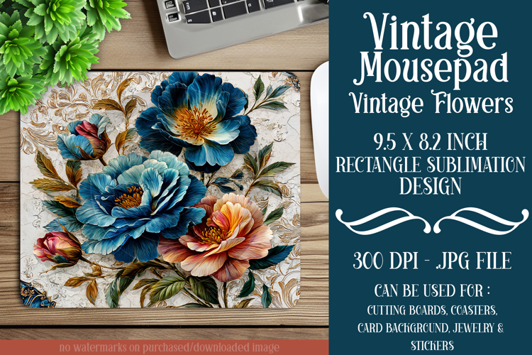 Vintage Mousepad, Sublimation Mousepad, Floral Mousepad, d64