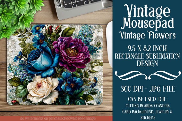 Vintage Mousepad, Sublimation Mousepad, Floral Mousepad, d65