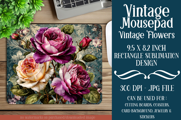 Vintage Mousepad, Sublimation Mousepad, Floral Mousepad, d66