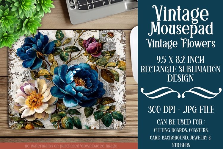 Vintage Mousepad, Sublimation Mousepad, Floral Mousepad, d67