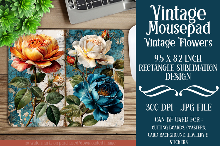 Vintage Mousepad, Sublimation Mousepad, Floral Mousepad, d68