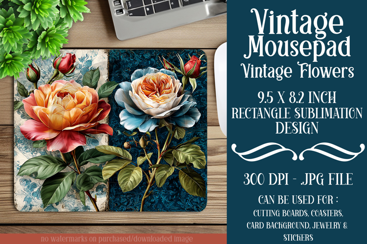 Vintage Mousepad, Sublimation Mousepad, Floral Mousepad, d69