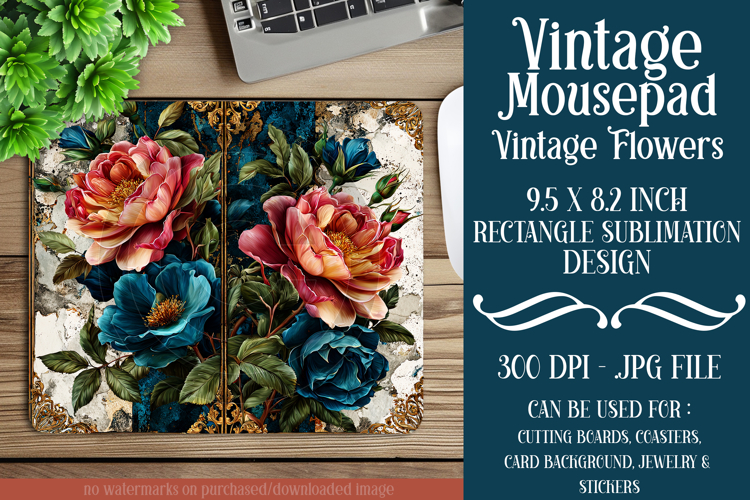 Vintage Mousepad, Sublimation Mousepad, Floral Mousepad, d7