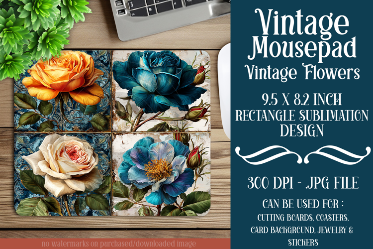 Vintage Mousepad, Sublimation Mousepad, Floral Mousepad, d70
