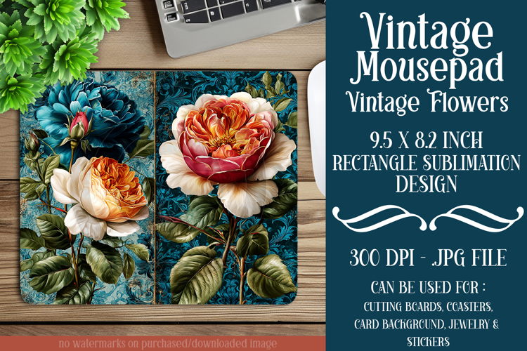 Vintage Mousepad, Sublimation Mousepad, Floral Mousepad, d71