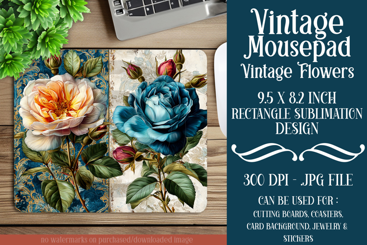 Vintage Mousepad, Sublimation Mousepad, Floral Mousepad, d72