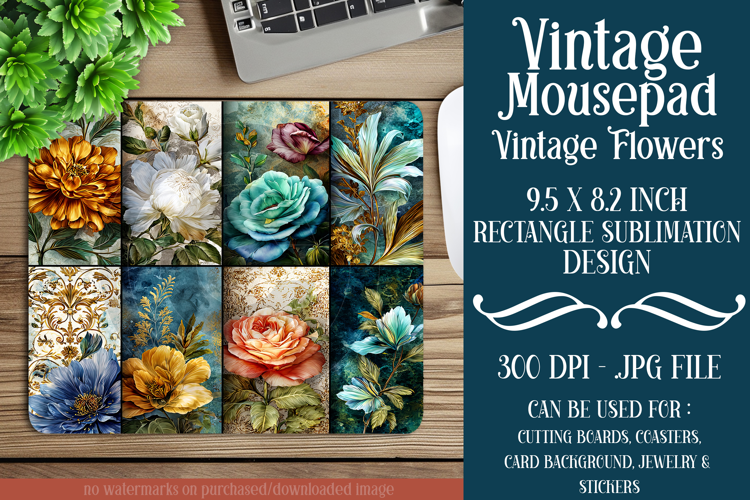 Vintage Mousepad, Sublimation Mousepad, Floral Mousepad, d73