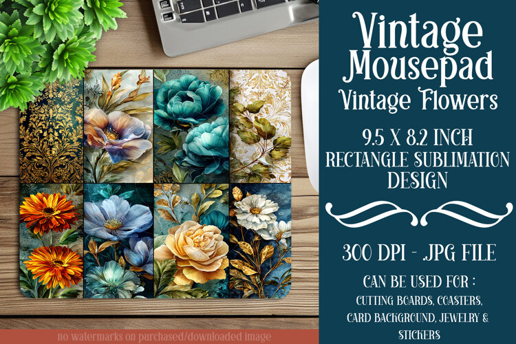 Vintage Mousepad, Sublimation Mousepad, Floral Mousepad, d74 example image 1