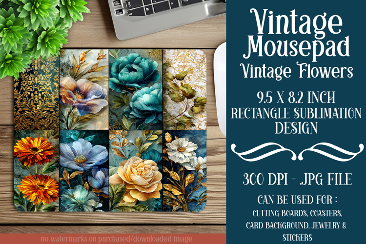 Vintage Mousepad, Sublimation Mousepad, Floral Mousepad, d74