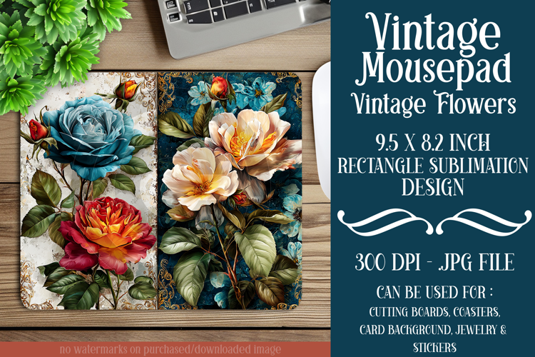 Vintage Mousepad, Sublimation Mousepad, Floral Mousepad, d75