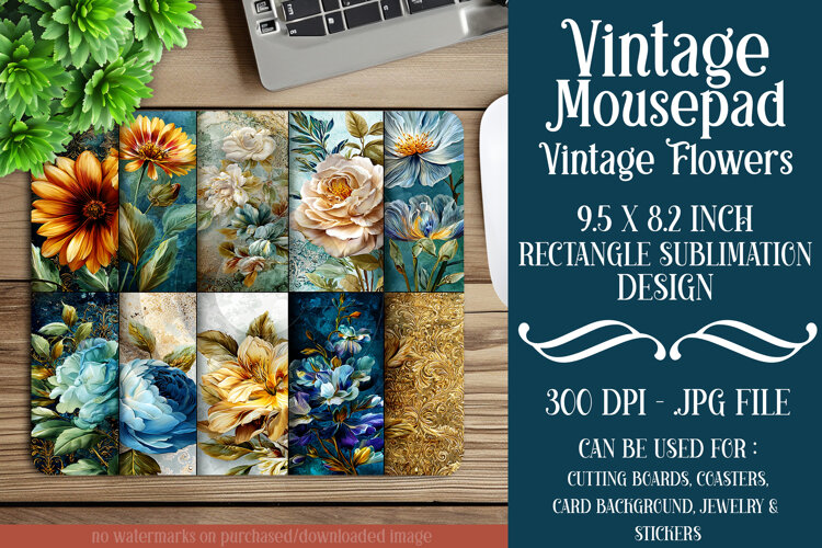 Vintage Mousepad, Sublimation Mousepad, Floral Mousepad, d76 example image 1