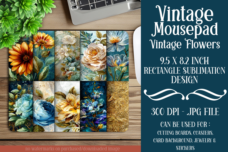 Vintage Mousepad, Sublimation Mousepad, Floral Mousepad, d76