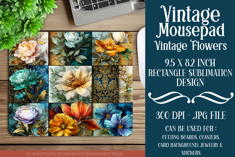 Vintage Mousepad, Sublimation Mousepad, Floral Mousepad, d77 example image 1