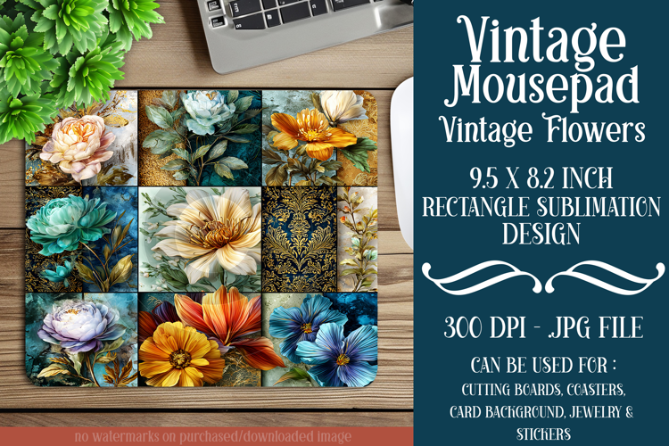 Vintage Mousepad, Sublimation Mousepad, Floral Mousepad, d77