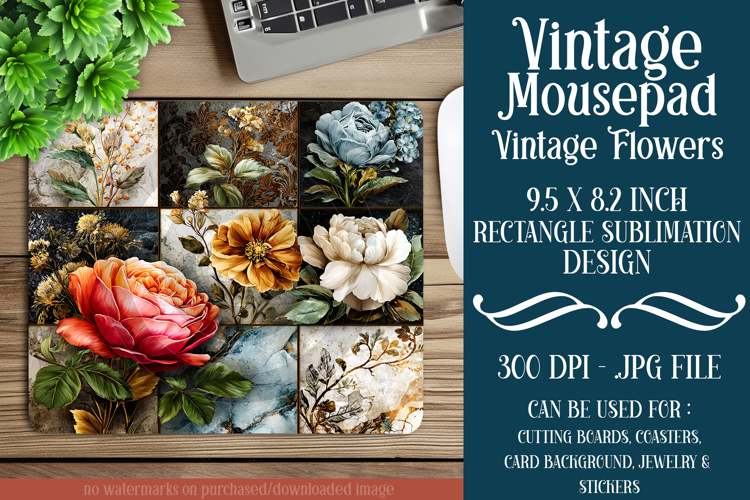 Vintage Mousepad, Sublimation Mousepad, Floral Mousepad, d78