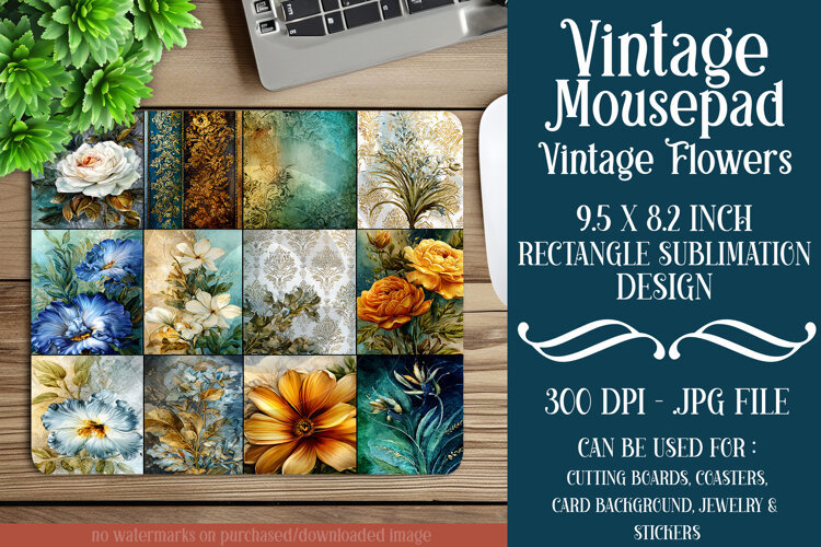 Vintage Mousepad, Sublimation Mousepad, Floral Mousepad, d79 example image 1