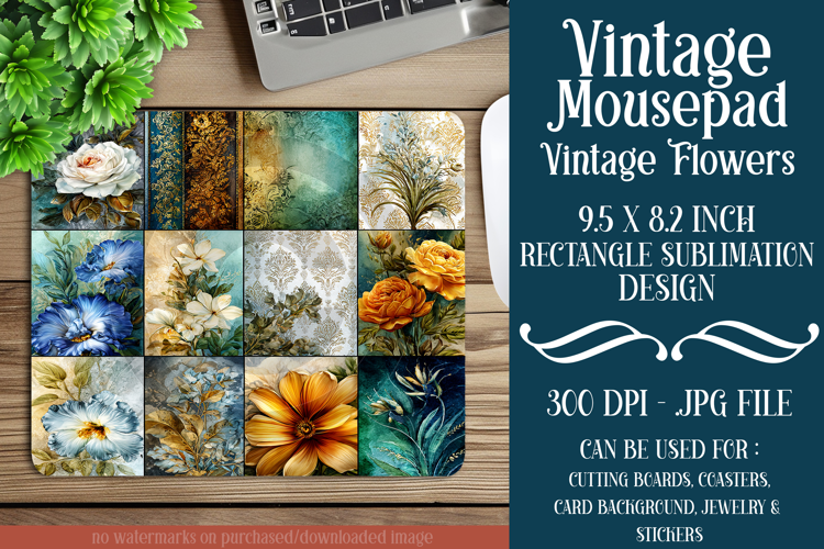 Vintage Mousepad, Sublimation Mousepad, Floral Mousepad, d79