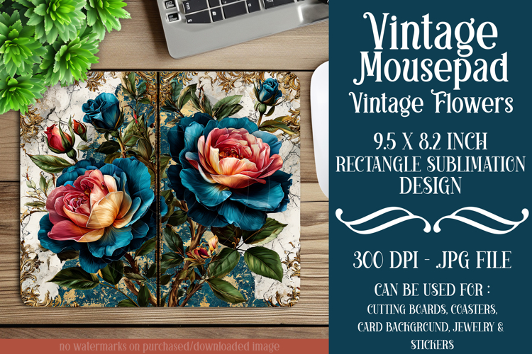 Vintage Mousepad, Sublimation Mousepad, Floral Mousepad, d8