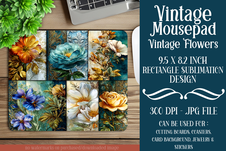 Vintage Mousepad, Sublimation Mousepad, Floral Mousepad, d80