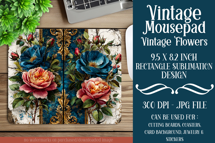 Vintage Mousepad, Sublimation Mousepad, Floral Mousepad, d81