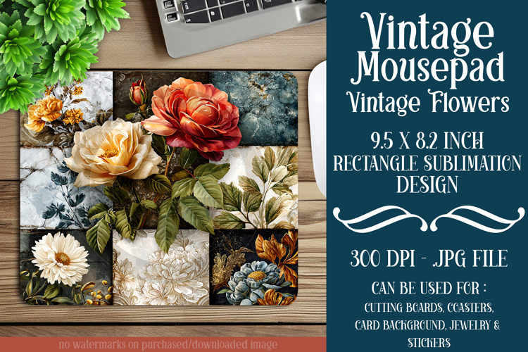 Vintage Mousepad, Sublimation Mousepad, Floral Mousepad, d82