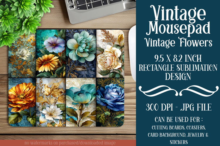 Vintage Mousepad, Sublimation Mousepad, Floral Mousepad, d83