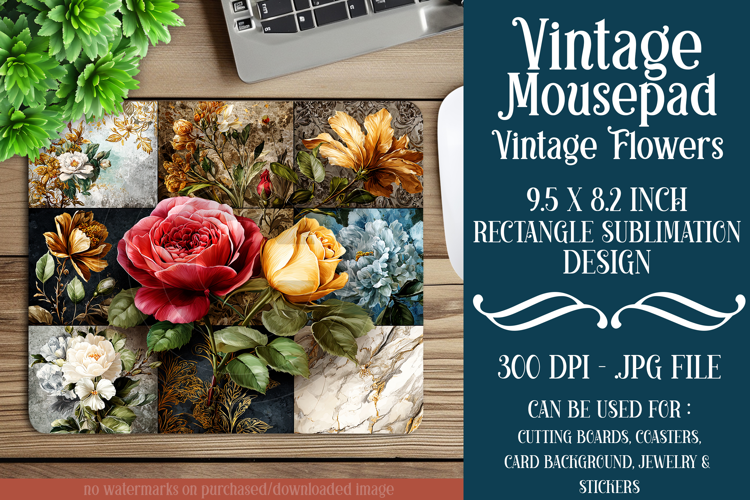 Vintage Mousepad, Sublimation Mousepad, Floral Mousepad, d84
