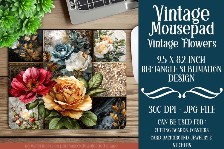 Vintage Mousepad, Sublimation Mousepad, Floral Mousepad, d85