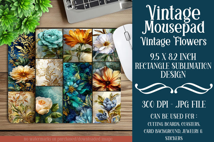 Vintage Mousepad, Sublimation Mousepad, Floral Mousepad, d86