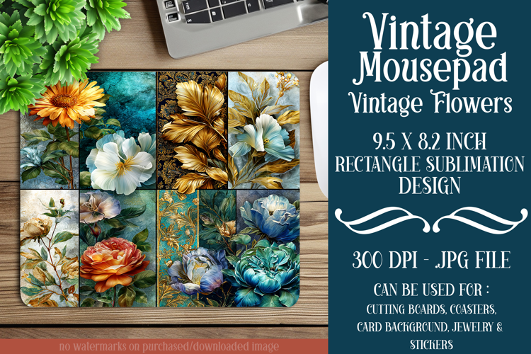 Vintage Mousepad, Sublimation Mousepad, Floral Mousepad, d88