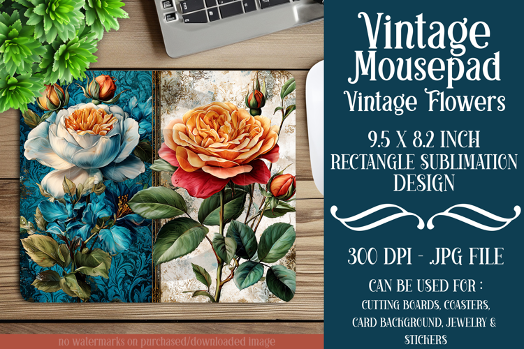 Vintage Mousepad, Sublimation Mousepad, Floral Mousepad, d89