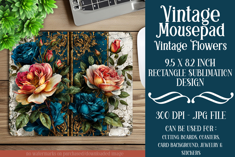 Vintage Mousepad, Sublimation Mousepad, Floral Mousepad, d9