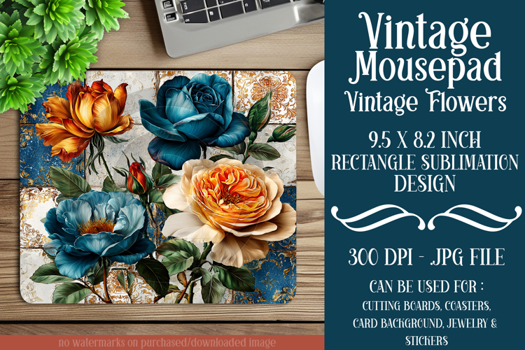 Vintage Mousepad, Sublimation Mousepad, Floral Mousepad, d91
