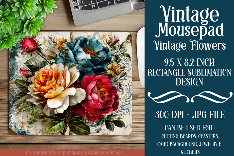 Vintage Mousepad, Sublimation Mousepad, Floral Mousepad, d92