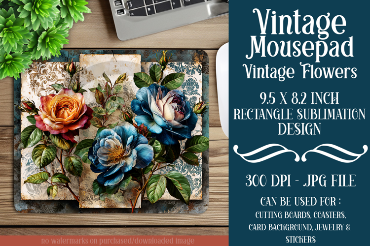 Vintage Mousepad, Sublimation Mousepad, Floral Mousepad, d93