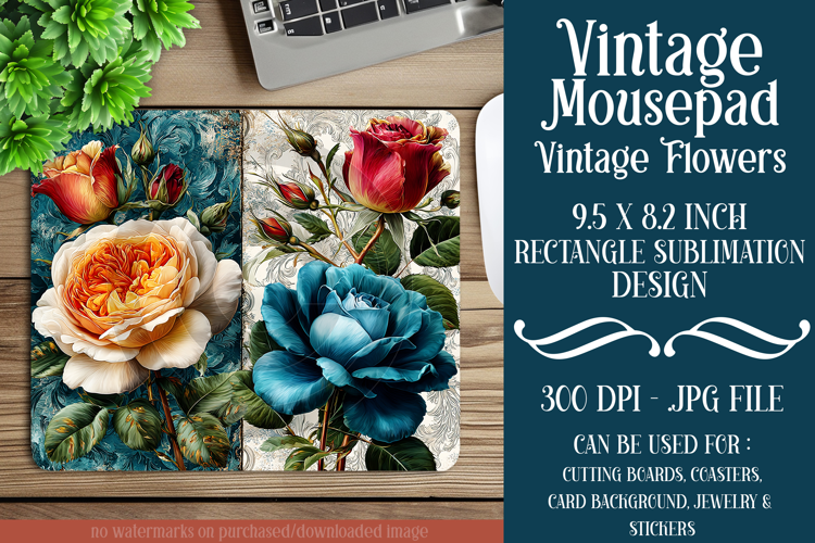 Vintage Mousepad, Sublimation Mousepad, Floral Mousepad, d94