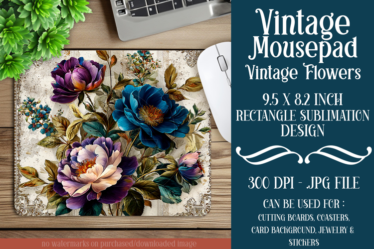 Vintage Mousepad, Sublimation Mousepad, Floral Mousepad, d95