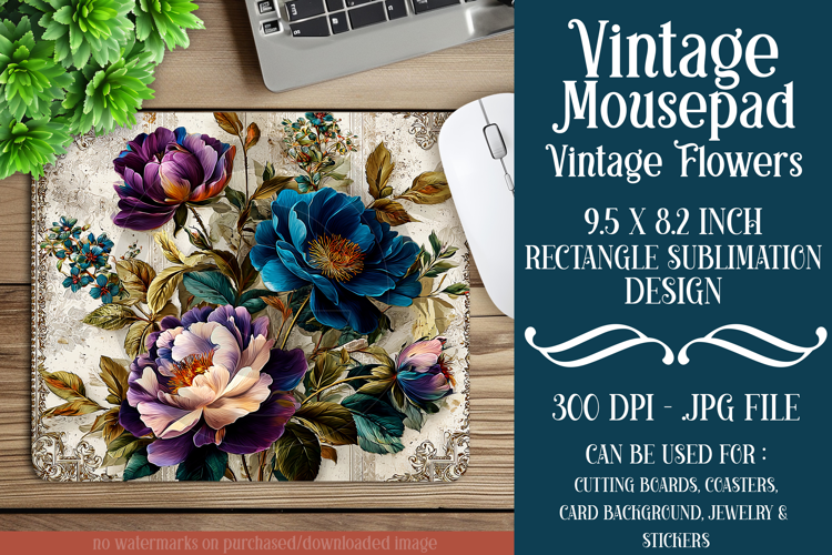 Vintage Mousepad, Sublimation Mousepad, Floral Mousepad, d95