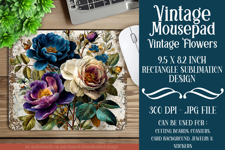 Vintage Mousepad, Sublimation Mousepad, Floral Mousepad, d96