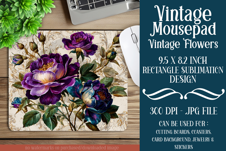 Vintage Mousepad, Sublimation Mousepad, Floral Mousepad, d97
